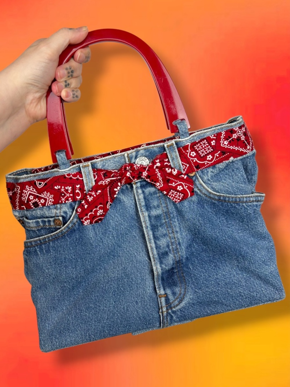 RitZRag Vintage 80s Western Boho Handmade Upcycled Levi’s Bandana Denim Handbag
